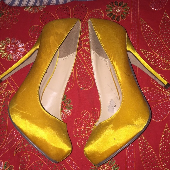 Yellow Satin Heels - Picture 1 of 3